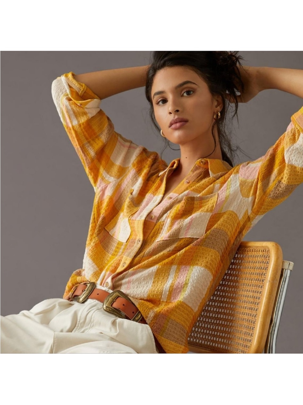 Pilcro Yellow Plaid Button-Down Shirt Size XLP - Picture 2 of 8